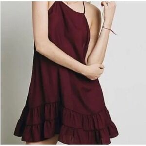 Intimately Free People Raven Ruffle Burgundy Ruffle Hem Dress Medium Festival